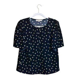 Loft Flutter Short Sleeve Henley Pullover Top Size L